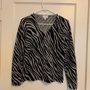 CHARTER CLUB Cashmere V-Neck Zebra Print Sweater